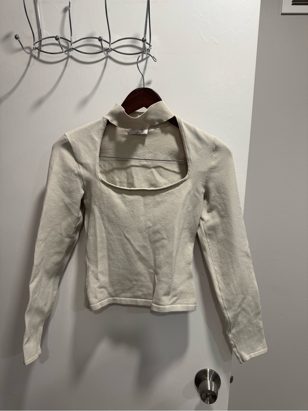 Aritzia Babaton Florine Sculpt Knit Choker Top Cream M